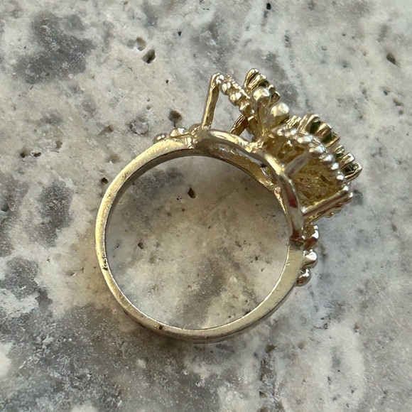Vintage Cocktail Ring Genuine Peridot Butterfly Gold Plated Pure Silver - Picture 10 of 12